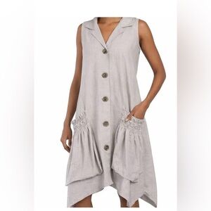 Forcynthia NWT Linen Blend Lagenlook Dress S Oatmeal Gray Oversized